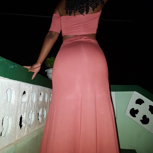 Maxi Skirt Set w/ Side Slits - Peach - Picture 4 of 5